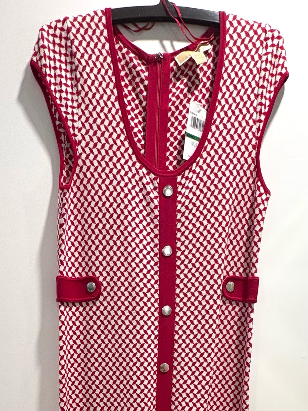 Michael Kors Red and White Geometric Knit Maxi Skirt